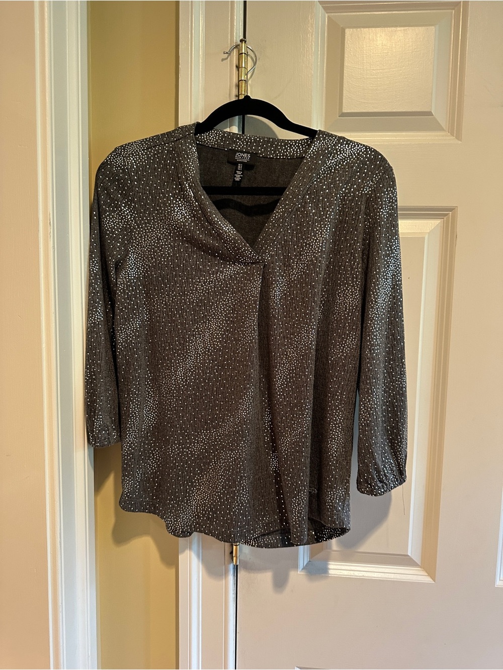 Jones New York Signature Metallic Sparkle Top Gray Silver Size S
